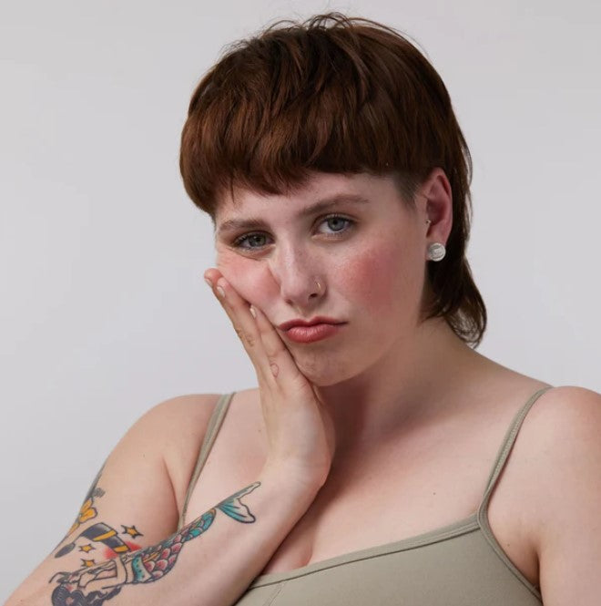 Birch Babe's backcountry diva lip and cheek tint shade on white skin