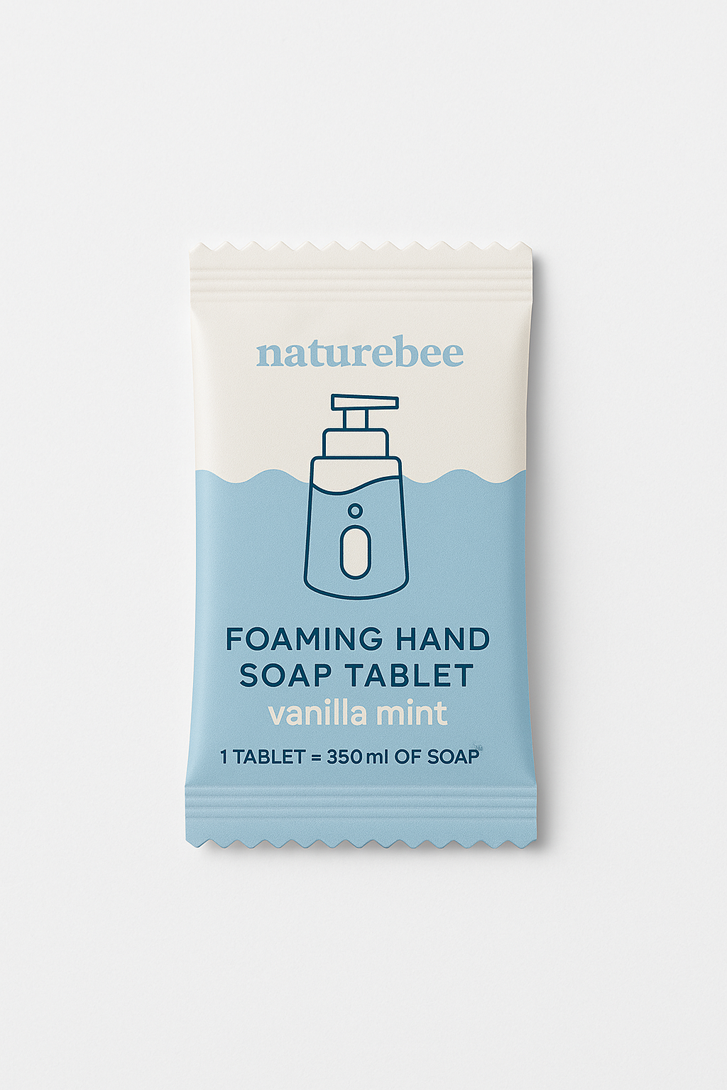 Foaming hand soap tablet packaging with 'naturebee' branding on a white background