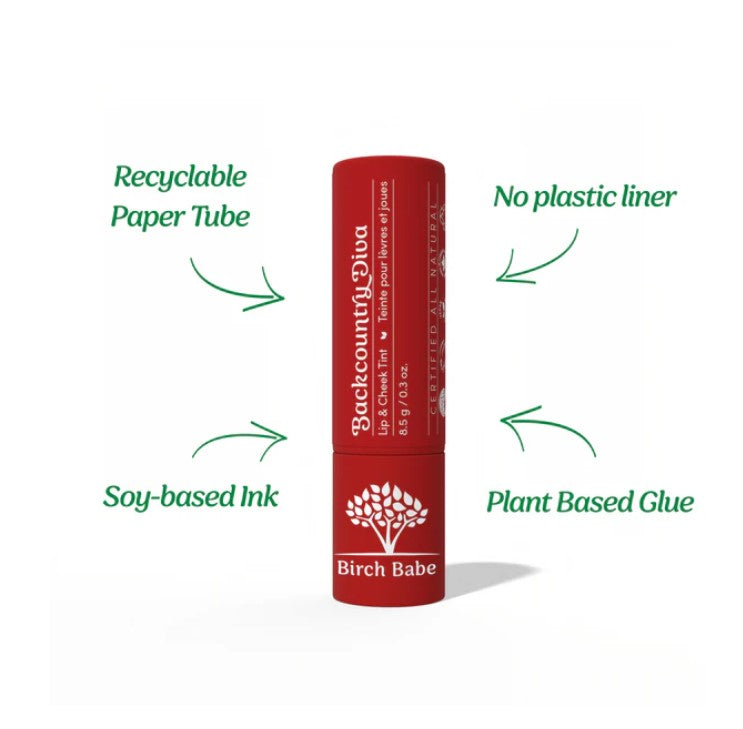 Recyclable paper tube with no plastic liner made with soy-based ink and plant based glue