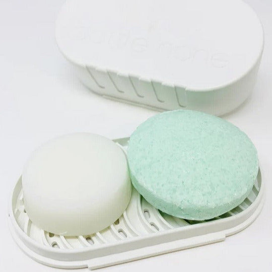 Be Clear deep cleansing shampoo bar, conditioner bar for a healthy scalp in a 3D printed travel kit by Bottle None
