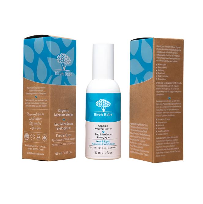 micellar cleaning water made in canada by birch babe comes in a 120 ml aluminum bottle