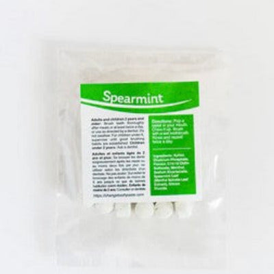Change Toothpaste Spearmint regular non fluoride sample pack of 10 toothpaste tablets – plastic-free, Canadian made zero-waste dental care in compostable packaging