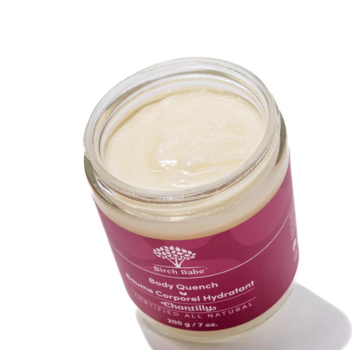 This luxurious unscented all-over body butter lotion made in Canada by Birch Babe melts into your skin like butter as it nourishes, hydrates and gives you a dewy glow that lasts for days.