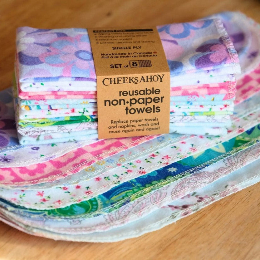 Folded Cheeks Ahoy reusable non-paper towels – Spring Florals in assorted floral prints, set of 8