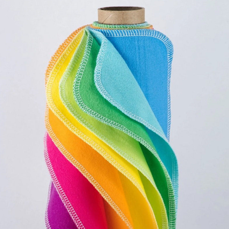 Rainbow Reusable Non-Paper Towels by Cheeks Ahoy. Eliminate the use of paper towels and napkins with this eco-friendly replacement made in Canada! Available in sets of 8 - on a cardboard roll or folded.