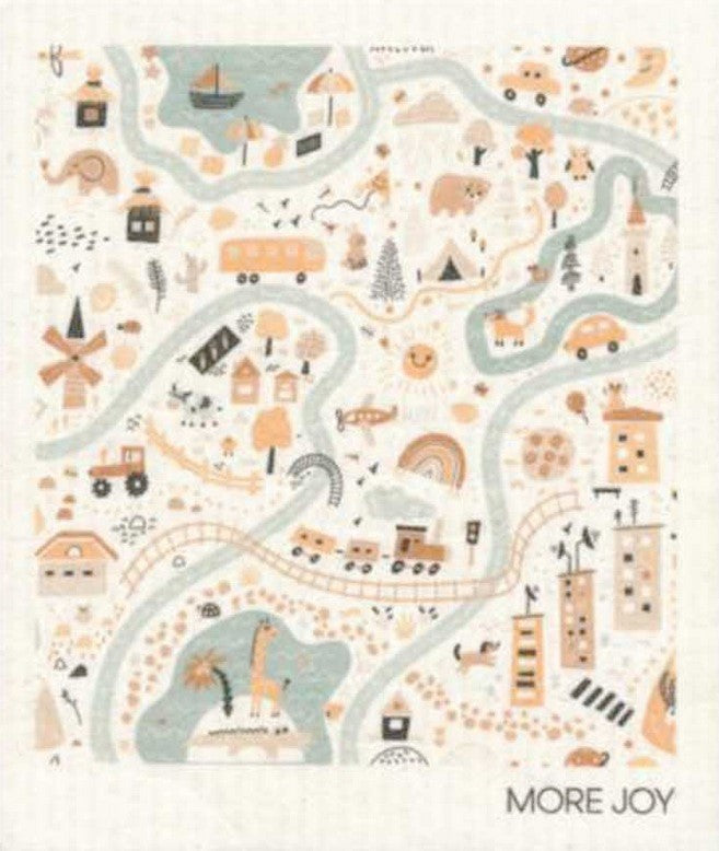 a biodegradable cloth made with a blend of cellulose and cotton featuring an endearing motif that will remind you of your child's most cherished early artistic creations replaces paper towels as they absorb 20x their weight. Size 20 x 17 cm.