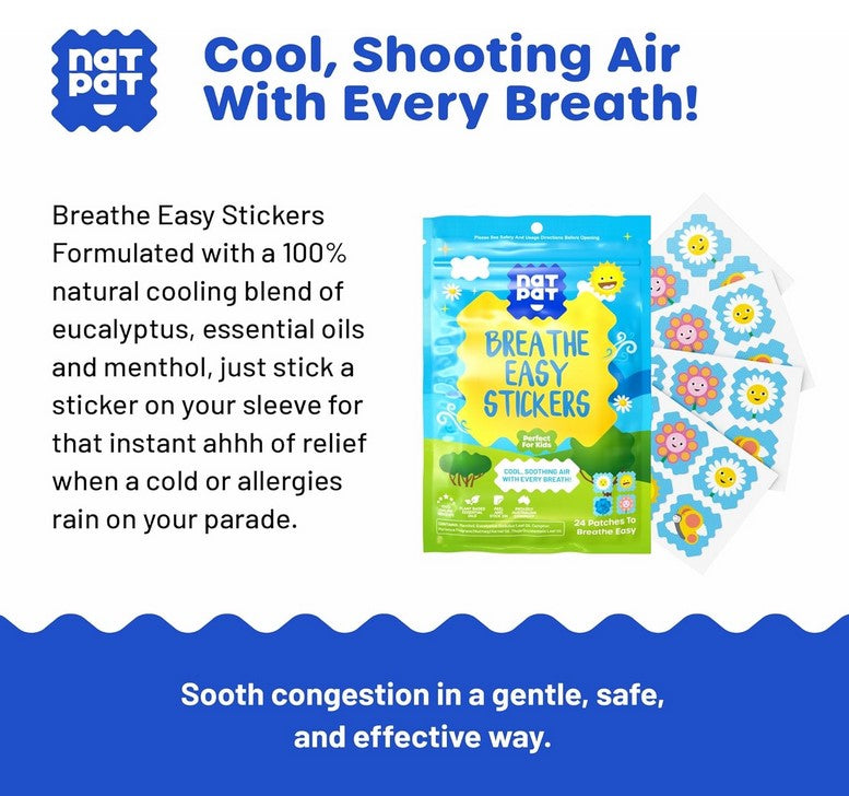 NATPAT StuffyPatch Breathe Easy Stickers cooling relief poster with eucalyptus and menthol essential oils