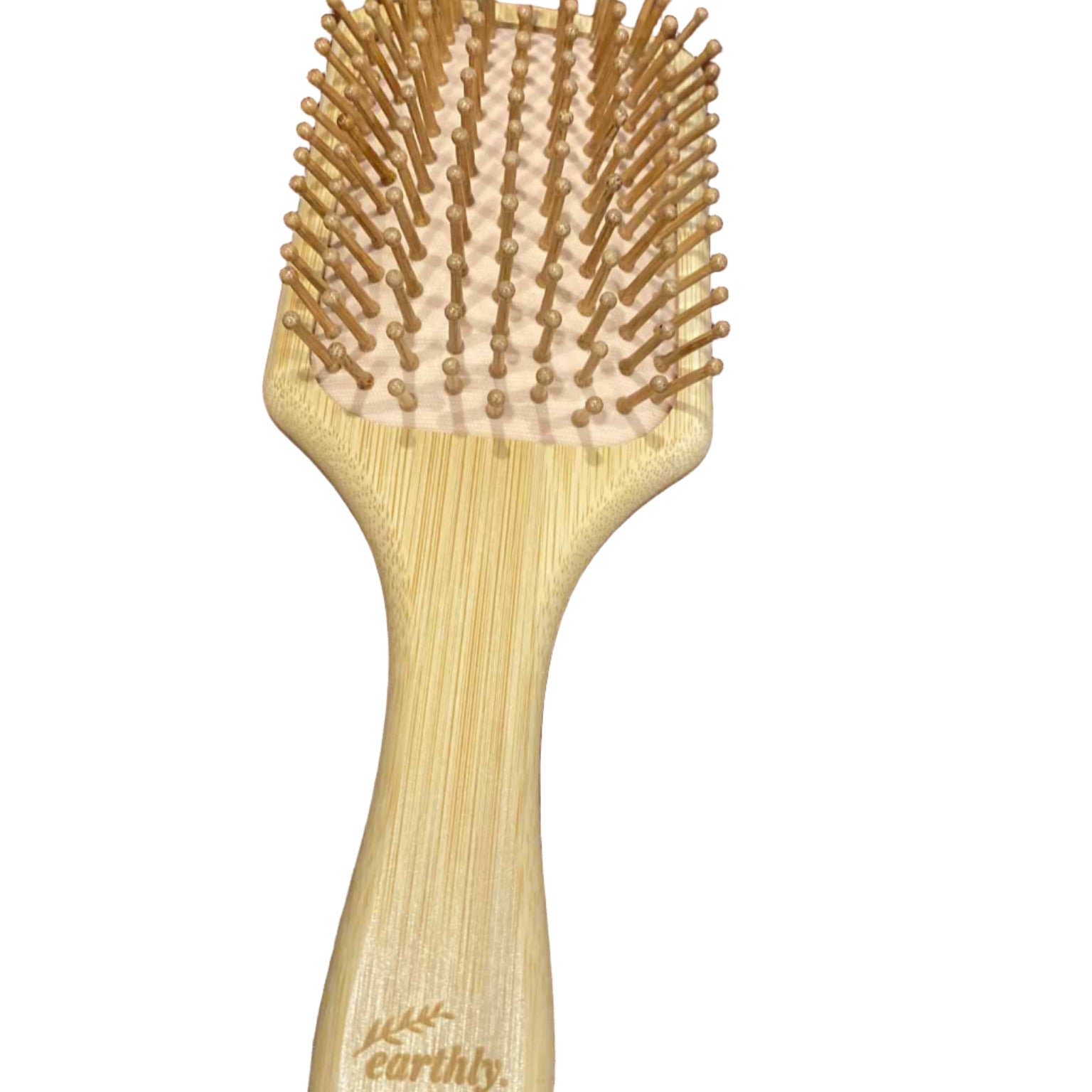 Eco-friendly biodegradable bamboo paddle hair brush with natural rubber base and wooden bristles by Earthly Change