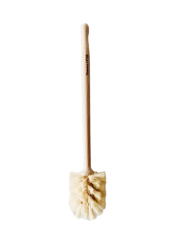 A 100% compostable wood toilet brush made in Canada by Essence of Life Organics on a white background