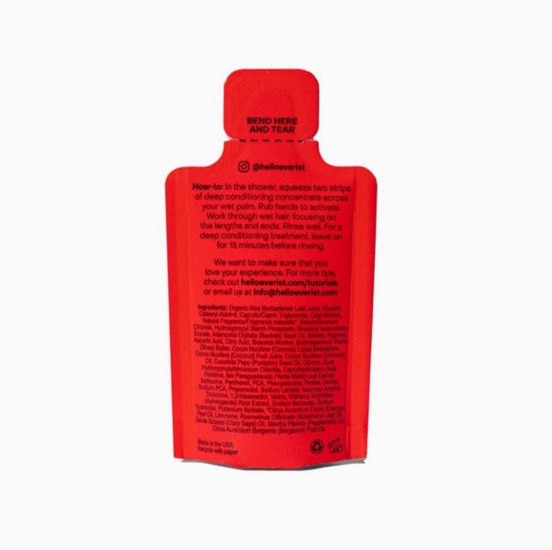 Everist Deep Conditioning Concentrate Sample back label with usage instructions and natural ingredients