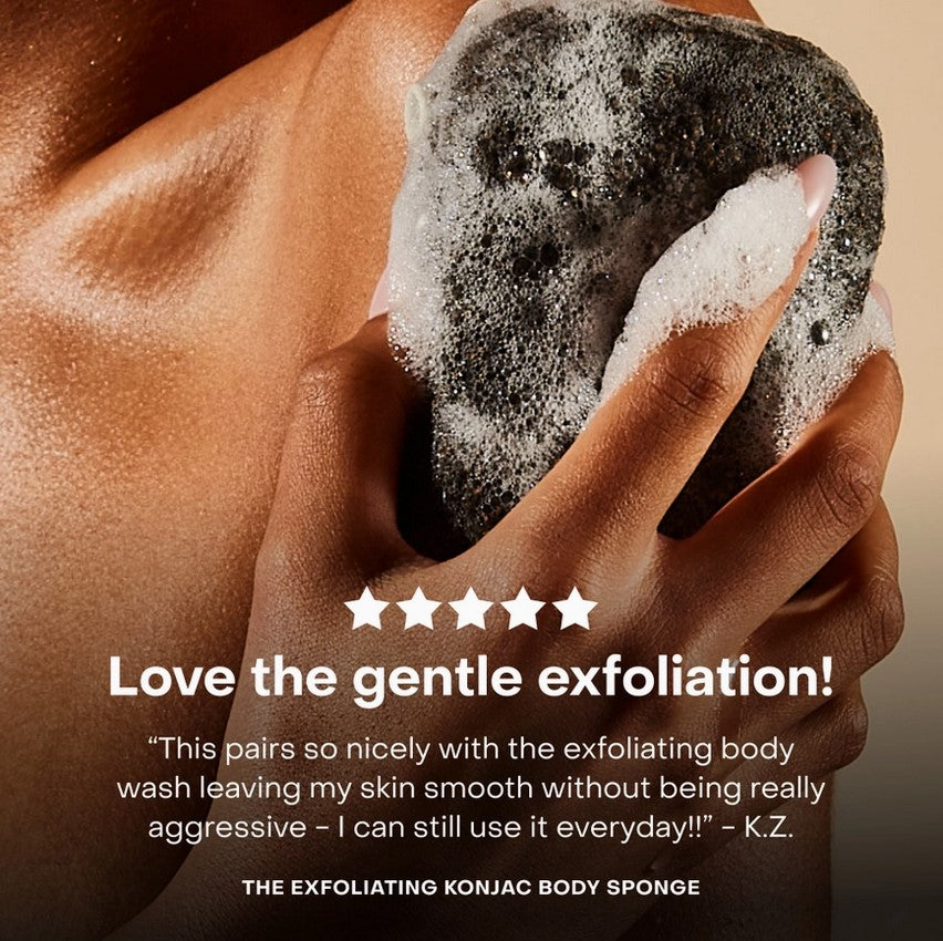 Everist Black Exfoliating Konjac Sponge used with body wash for smooth soft skin five-star review