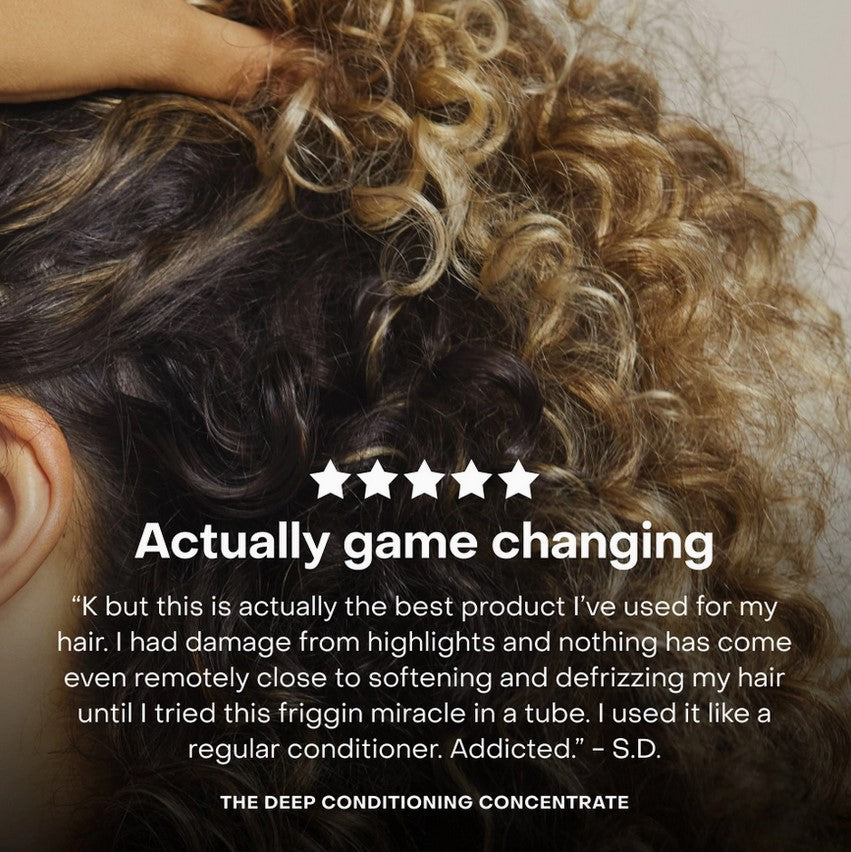 Everist Deep Conditioning Concentrate customer review showing soft shiny curls after eco-friendly clean conditioner