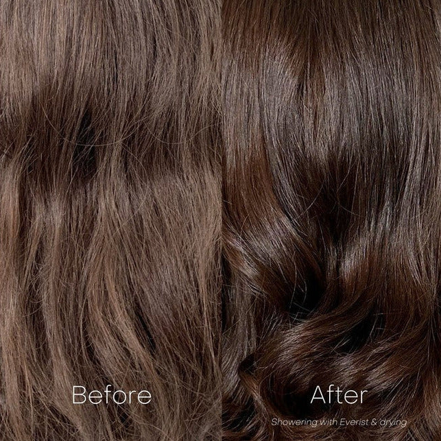 Close-up of Everist Shampoo Concentrate tube showing textured cap and vibrant label details from an overhead angle