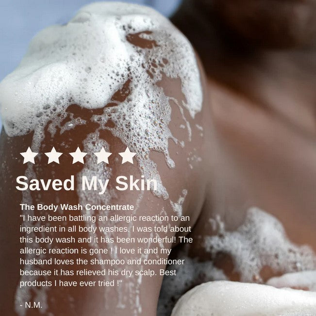 Canadian made 100% plant-based and biodegradable body wash concentrate in a tin. It is excellent for sensitive skin and is gentle for all skin types. It is sulfate-free, synthetic fragrance-free, cruelty-free, vegan and plant-based. It comes packaged in a recyclable aluminum tin, carbon-neutral and certified Ocean Positive.