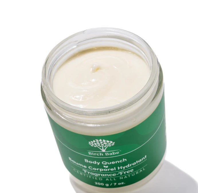This luxurious unscented all-over body butter lotion made in Canada by Birch Babe melts into your skin like butter as it nourishes, hydrates and gives you a dewy glow that lasts for days.