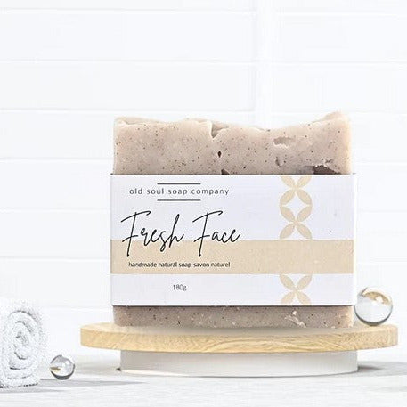 Start fresh every morning with this Fresh Face soap from the Old Soul Soap Company formulated specifically for the face, loaded with moisturizing oils and butters with some ground apricot seed for a gentle exfoliation.