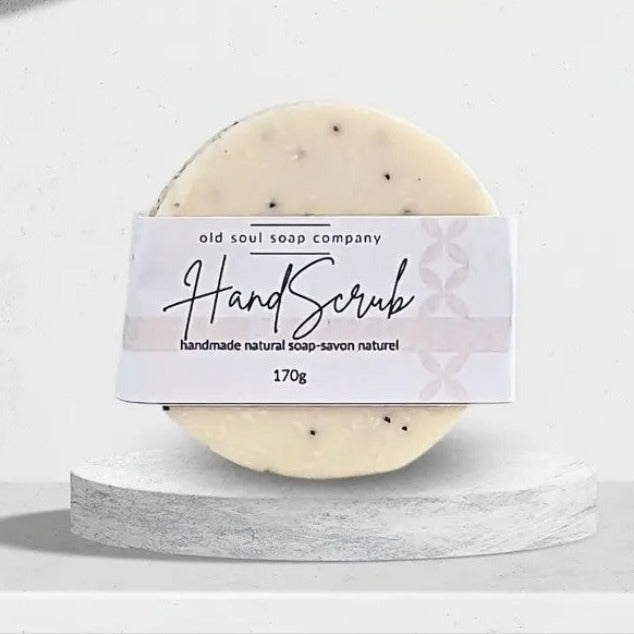 Hand scrub bar soap scented with essential oils from the Old Soul Soap Company is ideal for scrubbing your hands after a day in the garden. Loaded with pumice and seeds as well as moisturizing skin oils this round 170 g vegan scrub bar it will leave your hands soft and clean.