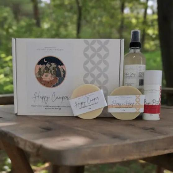 All Natural Camping Kit.....everything the outdoor enthusiast needs...!! Included in the kit.... Happy Camper Soap Shampoo Bar After Bite Balm Happy Camper Outdoor Spray