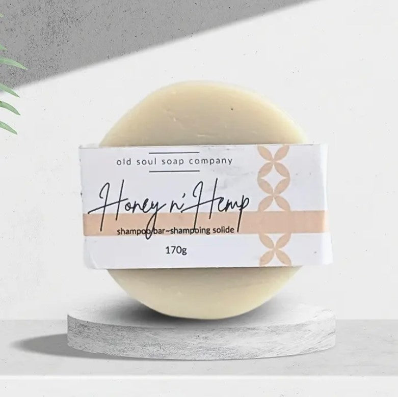 This Honey n Hemp Shampoo Bar from the Old Soul Soap Company is loaded with hemp and neem oils as well as infused with fresh herbs and local honey. The 170 g vegan shampoo bar will not only cleanse your hair but moisturize and condition it too.