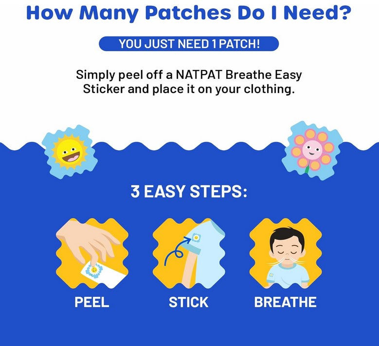 How to use NATPAT Breathe Easy Vapor Stickers with peel, stick, and breathe easy step-by-step guide
