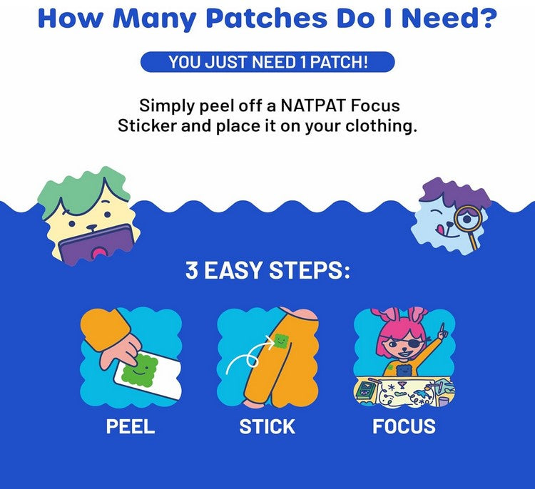NatPat FocusPatch focus stickers – peel, stick, and focus in 3 easy steps for up to 8 hours of natural concentration support