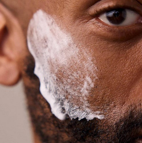 Close-up of Leaf Shave Soap Bar lather on face – smooth, creamy foam preps skin and beard for a close, comfortable shave