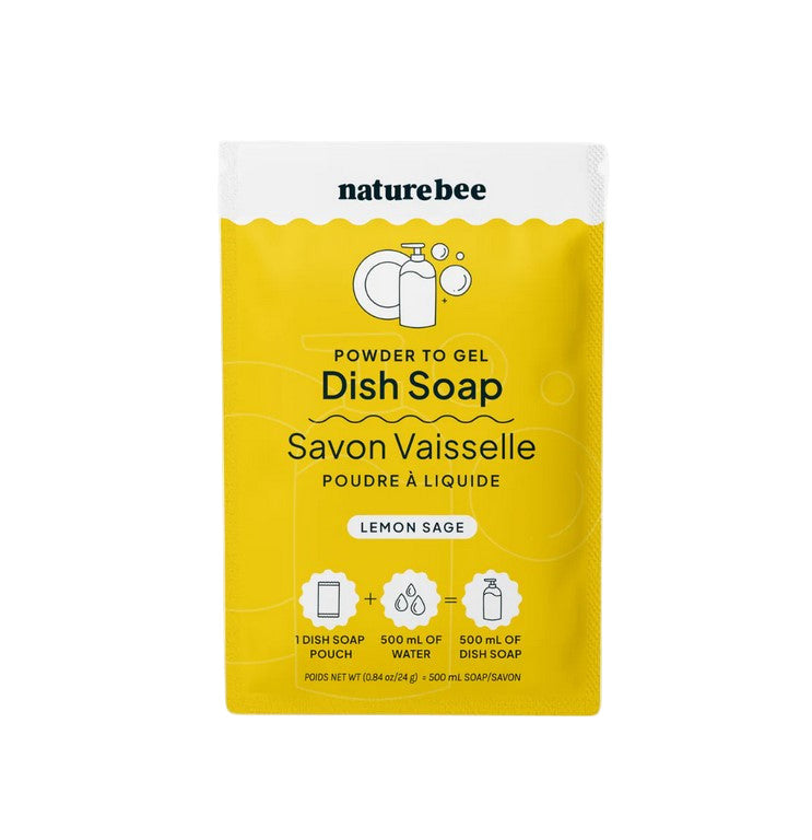 Nature Bee Lemon Sage Powder to Gel Dish Soap eco-friendly refill pouch