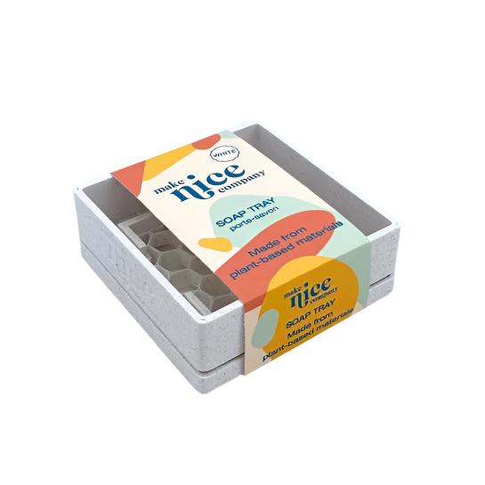 White square 3D printed soap tray for big solid dish soap cubes 660 g size made in Canada by the Make Nice Company from plant-based materials