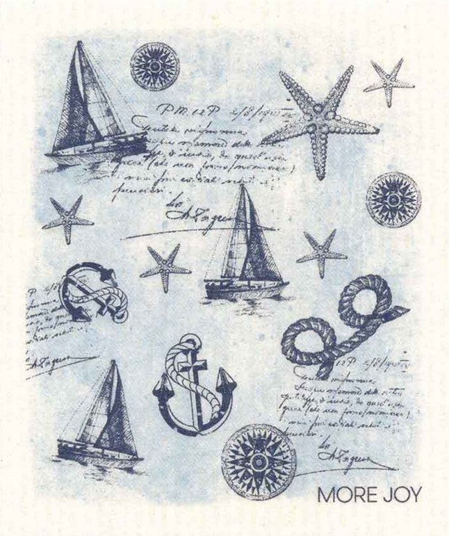 Compostable eco sponge cloth made of cellulose and cotton featuring your favourite nautical emblems will have you pining for that lakeside view, replaces paper towel by absorbing 20x its weight in liquid. Size 20 x 17 cm