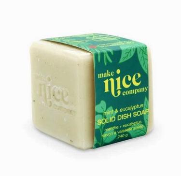Mint and eucalyptus solid dish soap cube 240 g made in Canada by the Make Nice Company