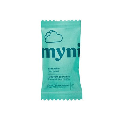 Teal package of 'myni' on a white background