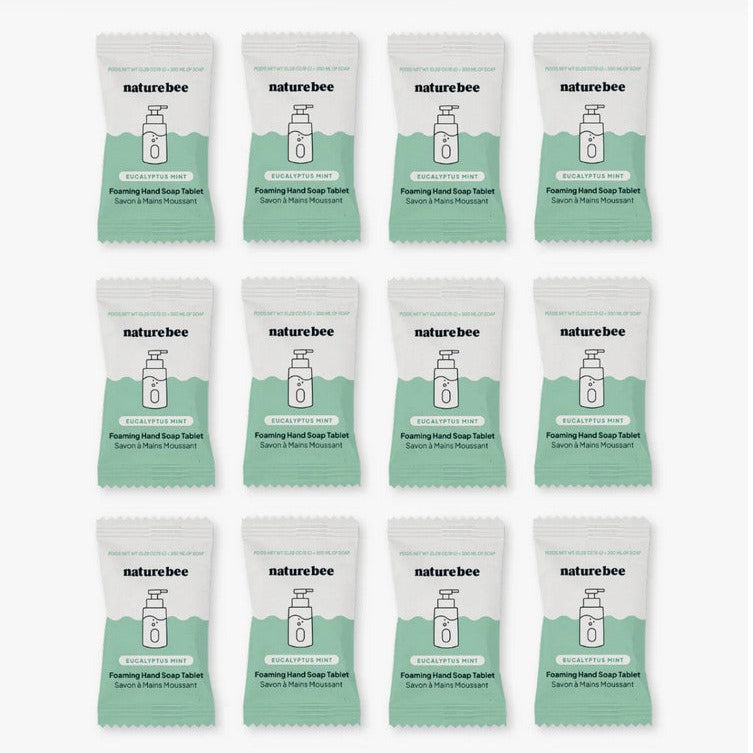 Nature Bee Eucalyptus Mint Foaming Hand Soap Tablet 12-Pack – Zero-Waste Foaming Soap Refills with Crisp Herbal Fragrance