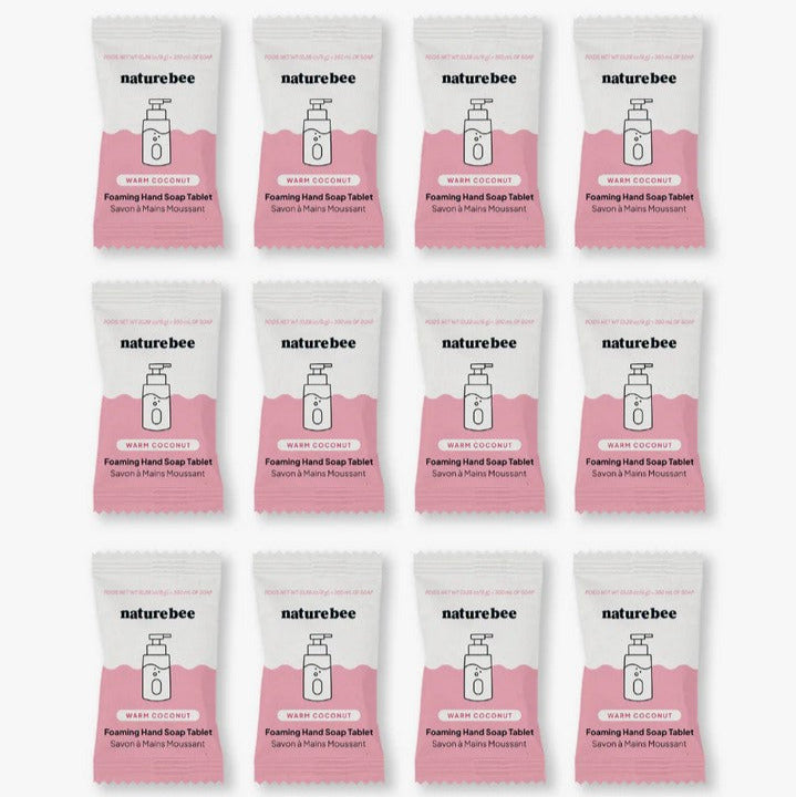 Nature Bee Warm Coconut Foaming Hand Soap Tablet 12-Pack – Eco Refill Tablets for Foaming Dispensers in a Warm, Tropical Scent