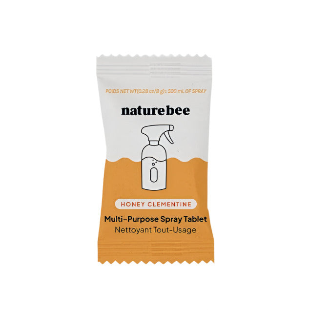 Nature Bee Honey Clementine Multi-Purpose Spray Cleaner Tablet in individual compostable packaging