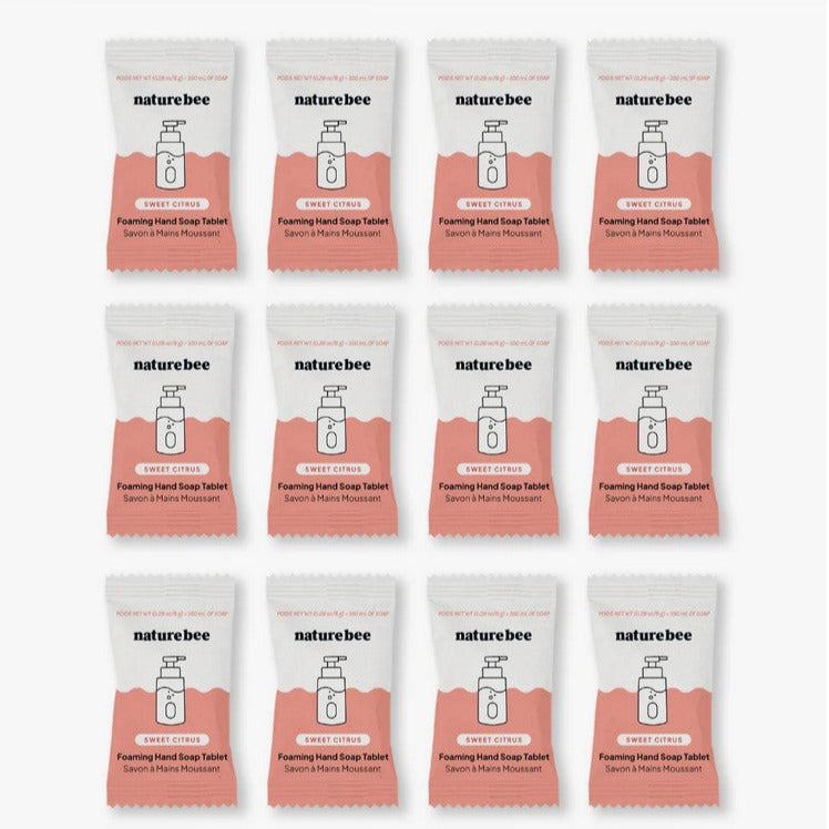 Nature Bee Sweet Citrus Foaming Hand Soap Tablet 12-Pack – Sustainable Hand Soap Refills with Bright Grapefruit and Lemon Blend