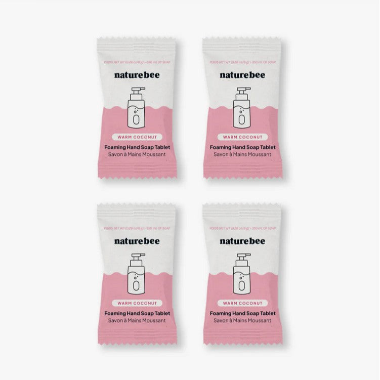 Nature Bee Warm Coconut Foaming Hand Soap Tablet 4-Pack – Sustainable Soap Refills with a Tropical Vanilla and Coconut Blend
