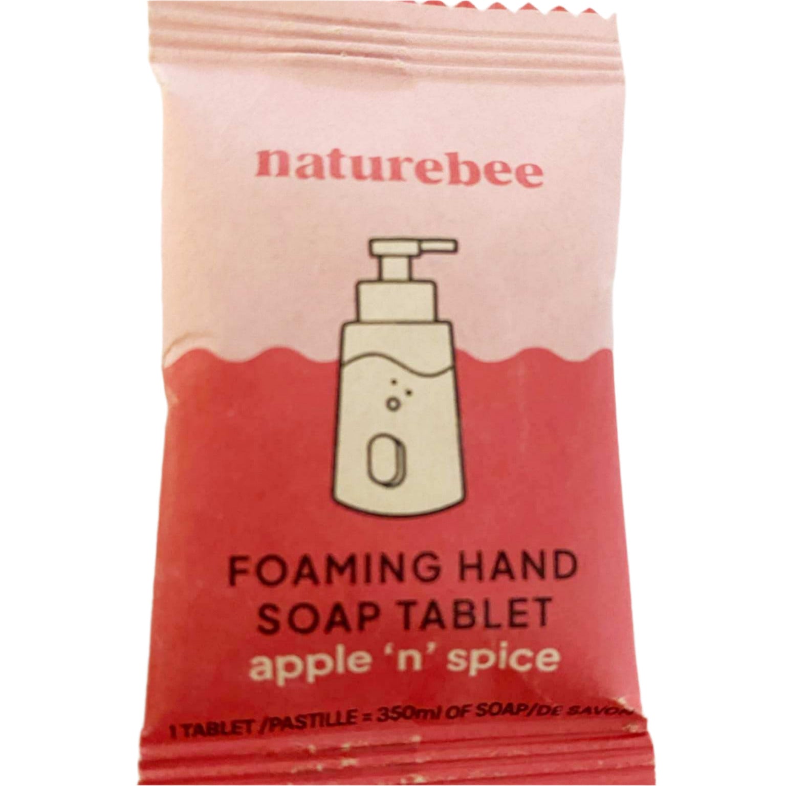 Individual Apple N Spice Foaming Hand Soap Tablet in compostable packaging.