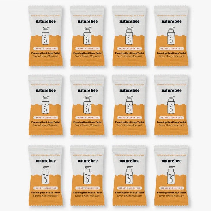 Nature Bee Honey Clementine Foaming Hand Soap Tablet 12-Pack – Sustainable Hand Soap Refill Tablets with Sweet Orange and Honey Scent