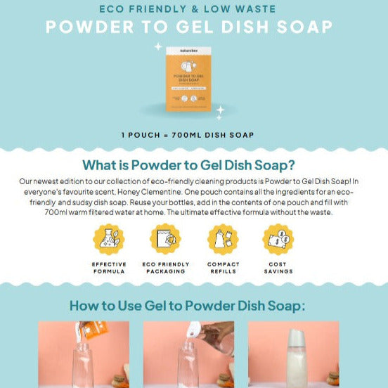 This powder to gel dish soap from Nature Bee Clean is the company's first ever powder to gel formula which they have spent over a year perfecting. The formula is made of simple ingredients, without sacrificing sustainability or suds!