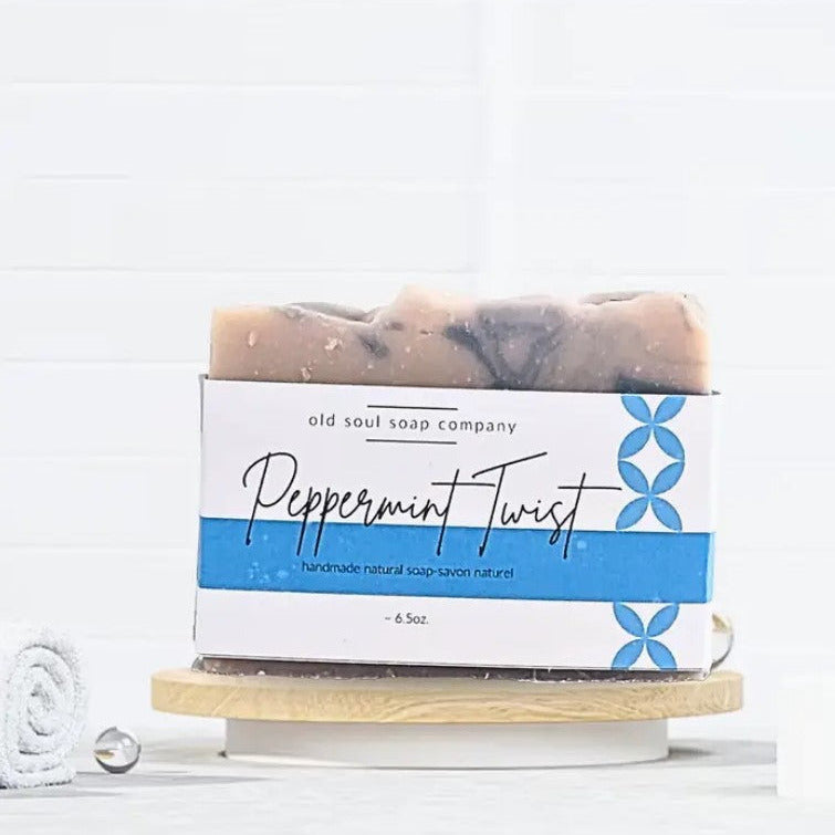 old soul soap company peppermint twist handmade natural 6.5 oz bar soap
