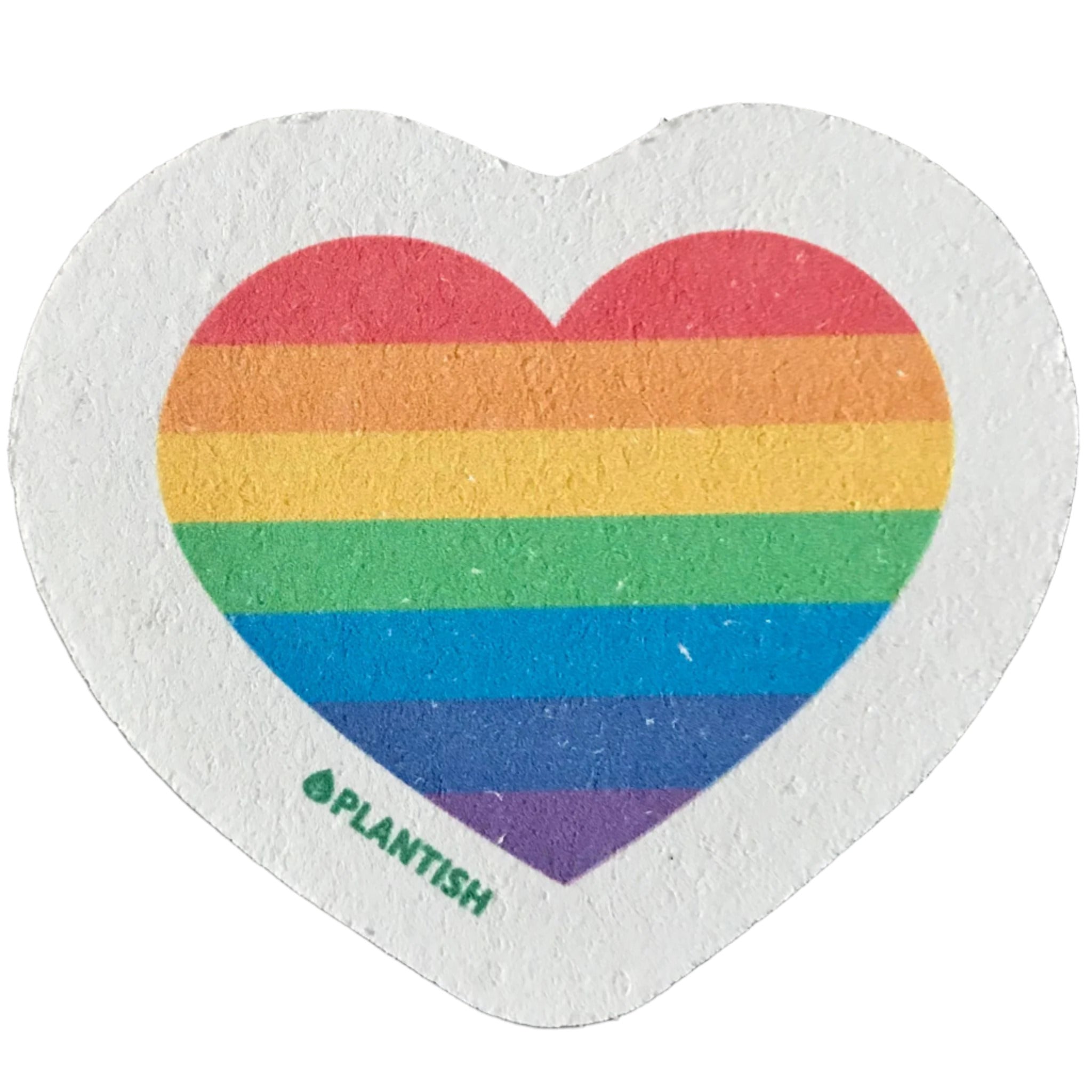 Heart shaped rainbow eco sponge by Plantish that expands in water and can be composted at end of use