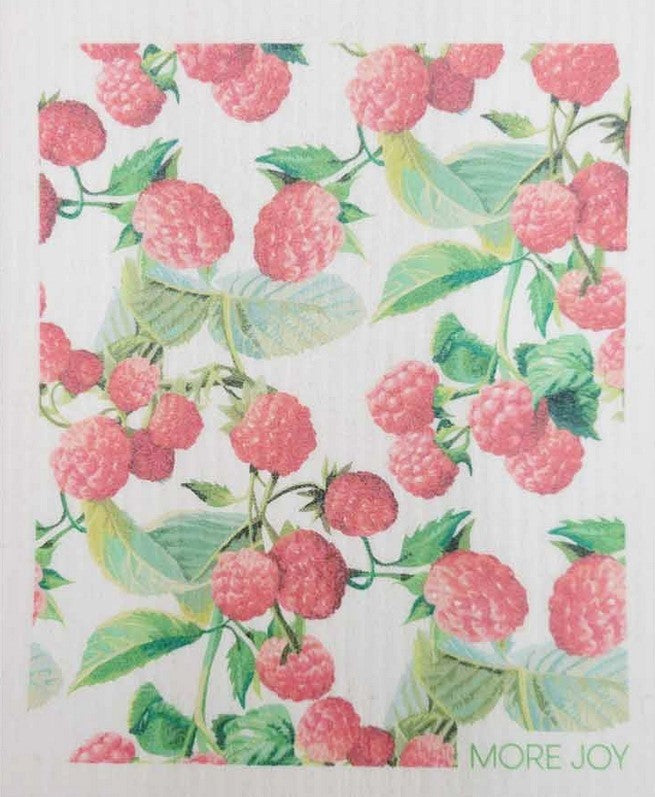Compostable eco sponge cloth made of cellulose and featuring a lovely motif of raspberries on the vine that will take you right back to the raspberry patch replaces paper towel by absorbing 20x its weight in liquid. Size 20 x 17 cm