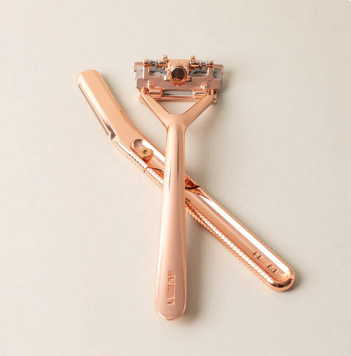 Leaf Razor and Dermaplaner Set in Rose Gold finish – sustainable, plastic-free shaving and exfoliation tools
