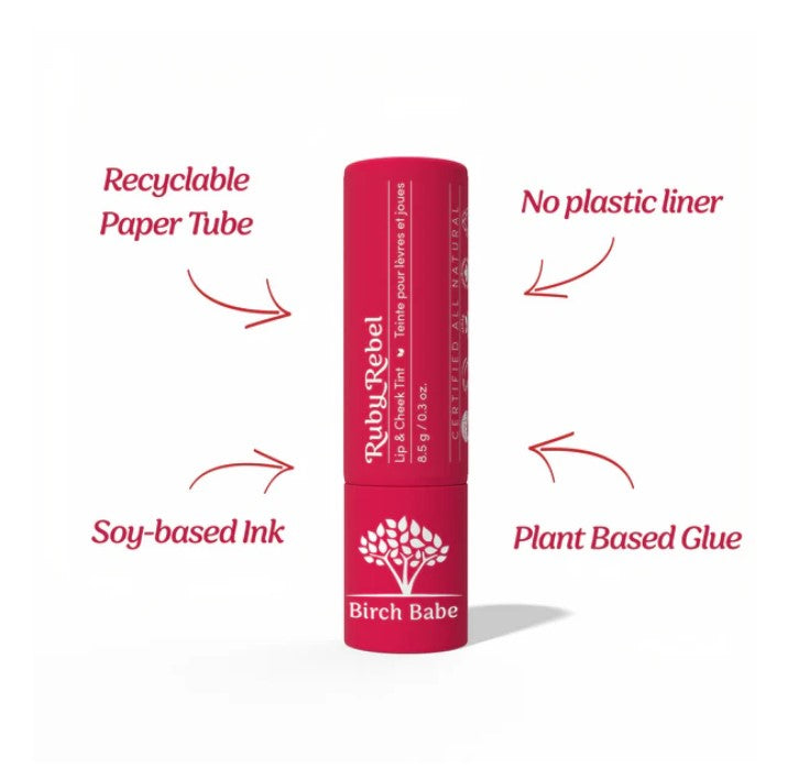 Recyclable paper tube with no plastic liner made with soy-based ink and plant based glue