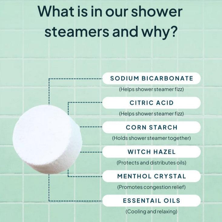 What is in Nature Bee shower steamers and why? Ingredients include sodium bicarbonage, citric acid, corn starch, witch haze, menthol crystal and essential oils
