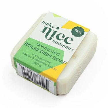 Unscented solid dish soap cube 120 g made in Canada by the Make Nice Company