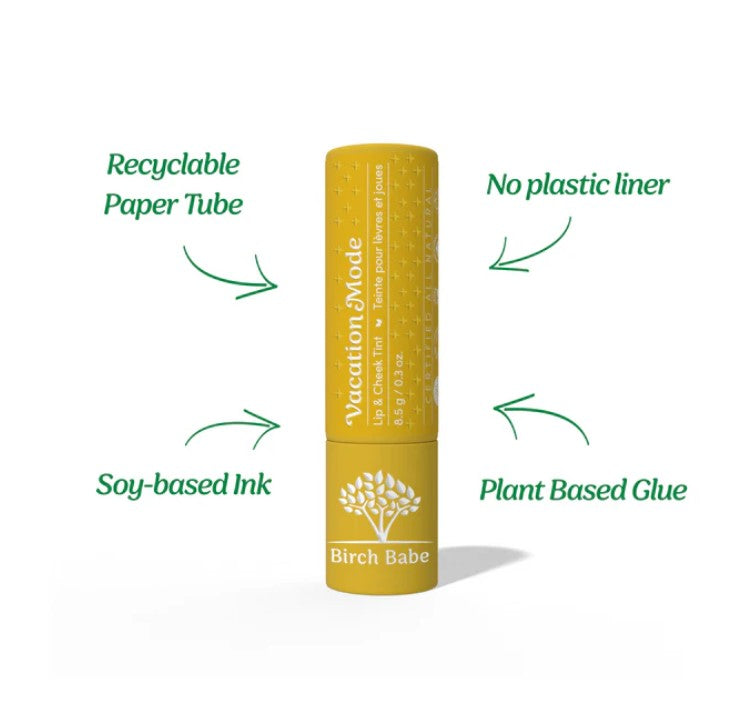 Recyclable paper tube with no plastic liner made with soy-based ink and plant based glue