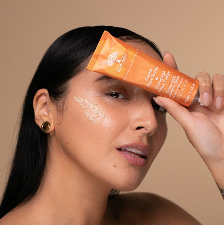 Birch Babe face scrub is exfoliant packed with crushed apricot shells to remove dead skin and is infused with moisturizing oils like rosehip and shea leave your skin feeling nourished
