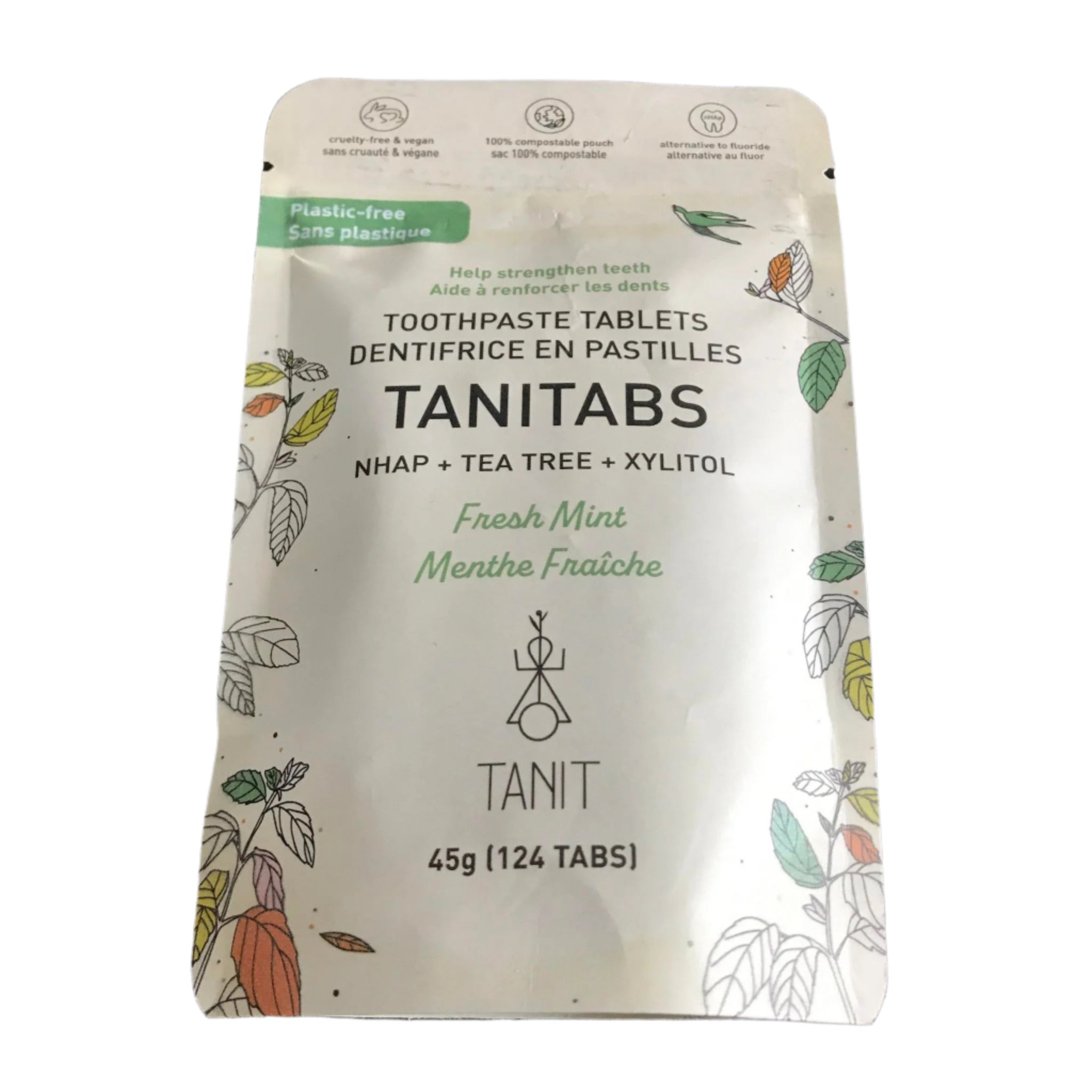 Canadian made fresh mint Tanitabs in a 45g (124 tabs) compostable pouch