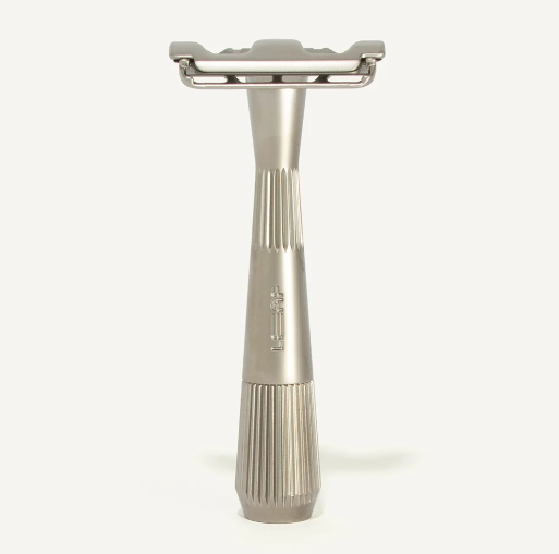 The universally loved single-edge sensitive skin Twig Razor in silver made by Leaf Shave